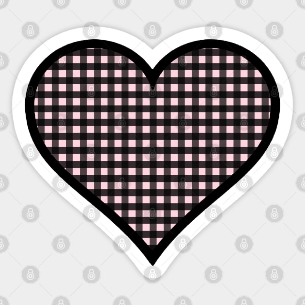 Millennial Pink and Black Gingham Heart Sticker by bumblefuzzies